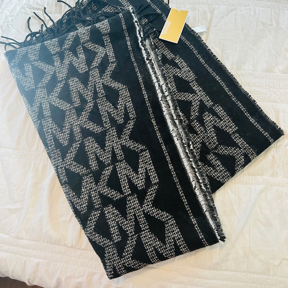Michael Kors Logo Jacquard Fringed Scarf or Shawl